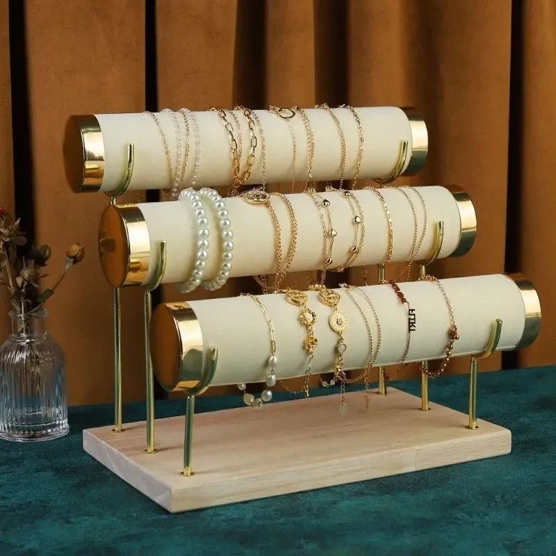 Detachable Bracelet Holder Stand Jewelry Display with Wooden Tray