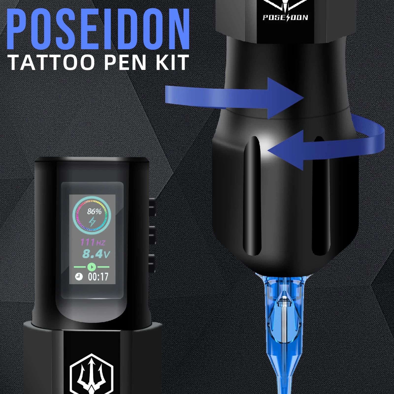 Poseidon Tattoo Pen Kit with Wireless Tattoo Machine and Starter Supplies
