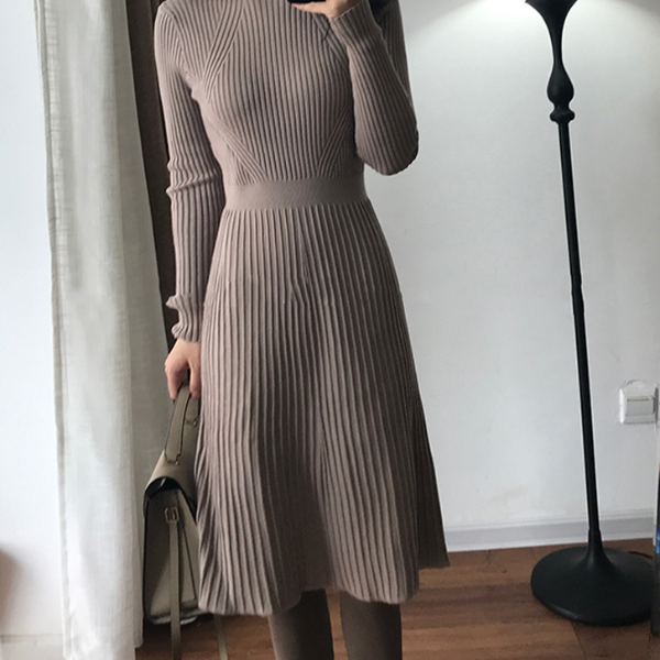 Thick Knit Autumn Winter Dress Female, Slim Long Sweater Dress Women, Slim A-line Basic Dress Casual