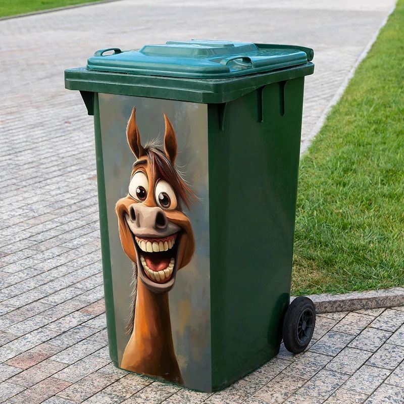 Funny Cartoon Horse Trash Can Sticker Decal