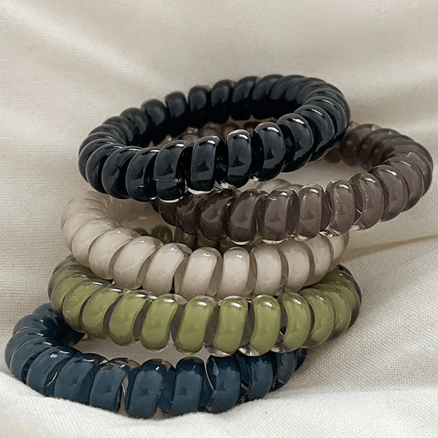 Striped Spiral Hair Ties Telephone Coil Elastic Hair Bands Set