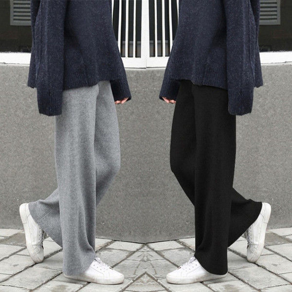 High Waist Straight Pants Casual, Pants Autumn and Winter Knit Sweater, Wide Legs Women Wear Loose Mop Slim