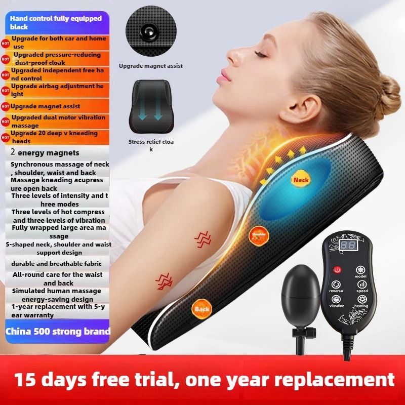 Electric Shiatsu Head Neck And Back Massager Pillow With Heat And Vibration Therapy