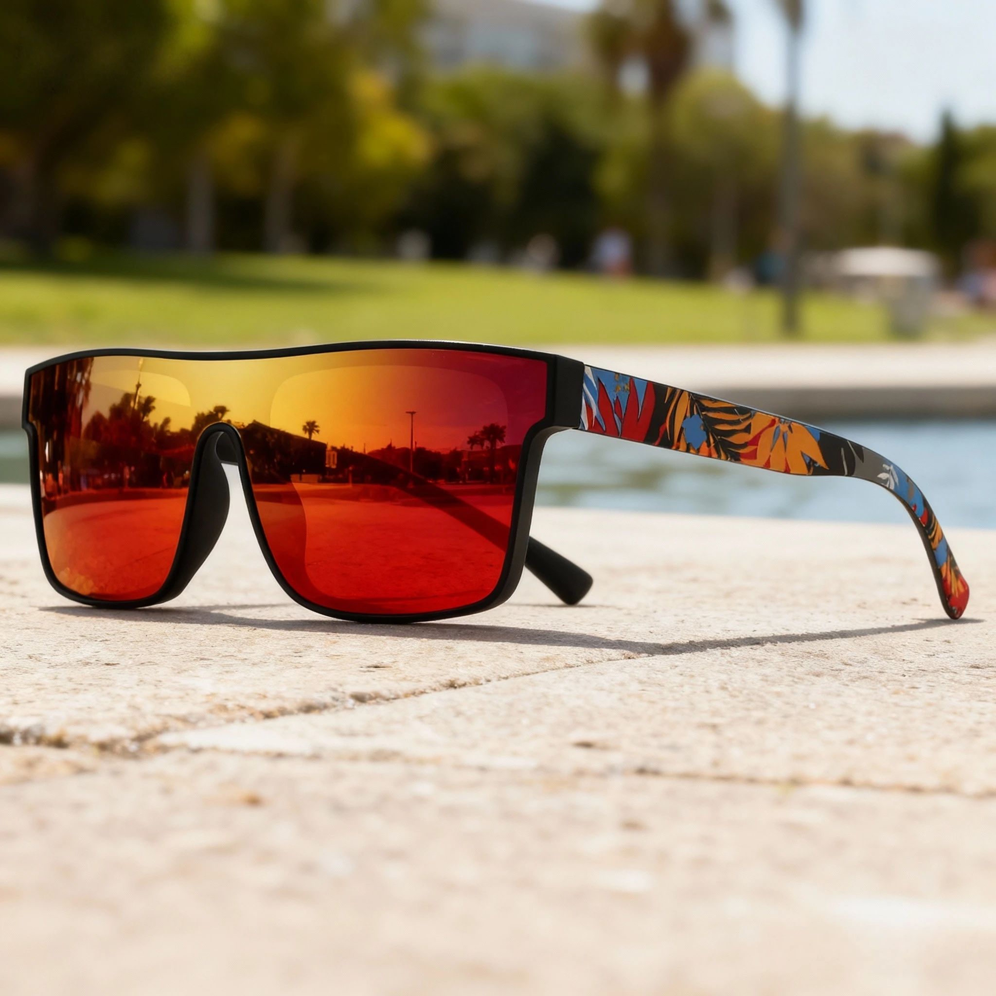 Colorful square sports sunglasses with One-Piece Shield Lens - UV400 sunglasses for Cycling, Hiking & Beach Days