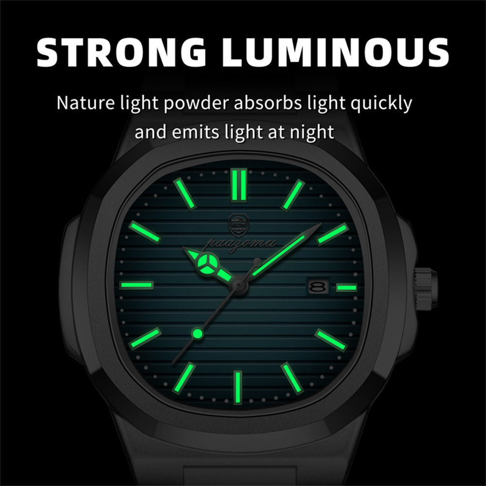 Mens Classic Quartz Watch with Square Dial Waterproof & Luminous Date Wristwatch