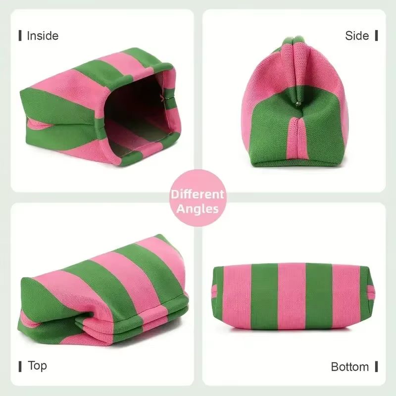 Women's Knit Stripe Crochet Dumpling Clutch Bag