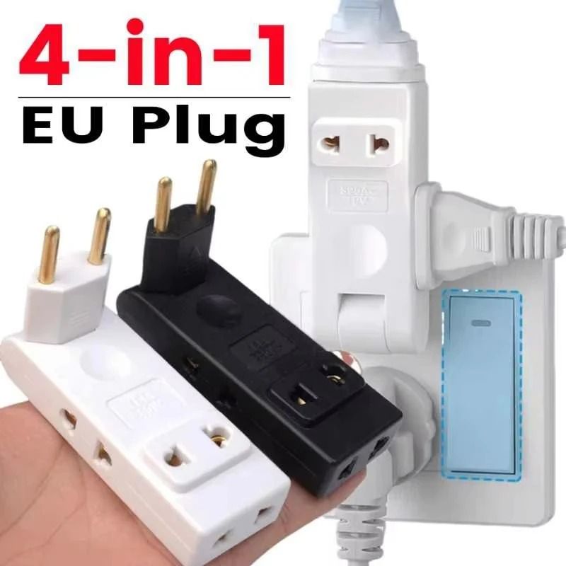 4 in 1 EU Plug Adapter 180 Degree Rotating Wall Outlet Extension Socket