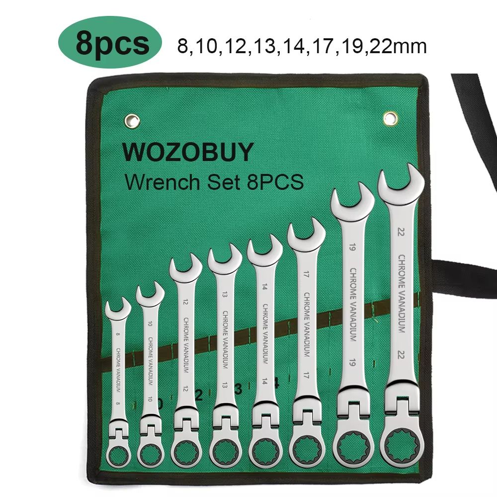 Flexible Head Ratcheting Wrench Set 8–22mm – Metric Combination Spanner Kit with Carry Bag