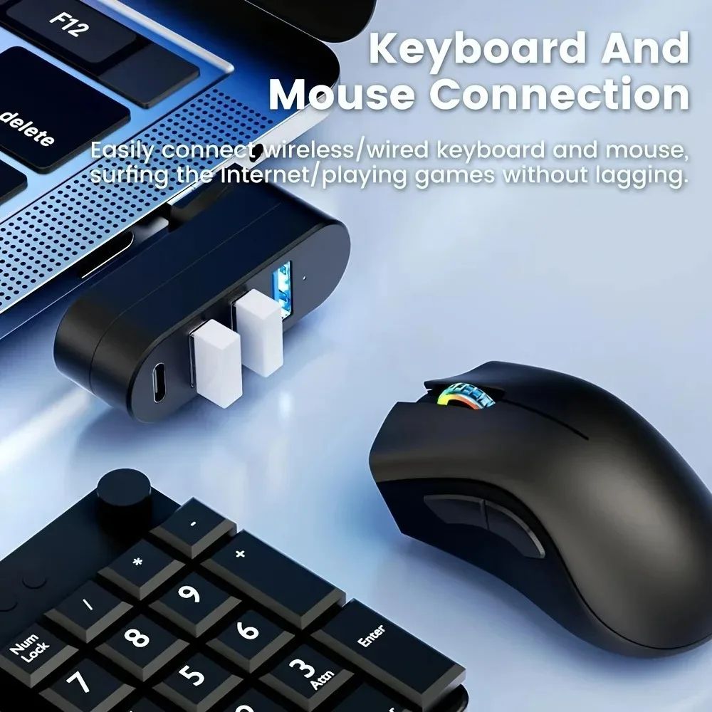 4 in 1 Rotating USB 3.0 Hub with Type C Port, 180 Degree USB Splitter Expander4 in 1 Rotating USB 3.0 Hub with Type C Po