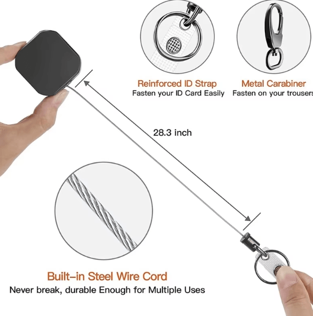 Retractable Anti-Lost Keychain with Easy Pull Buckle Durable Belt Clip Badge Reel