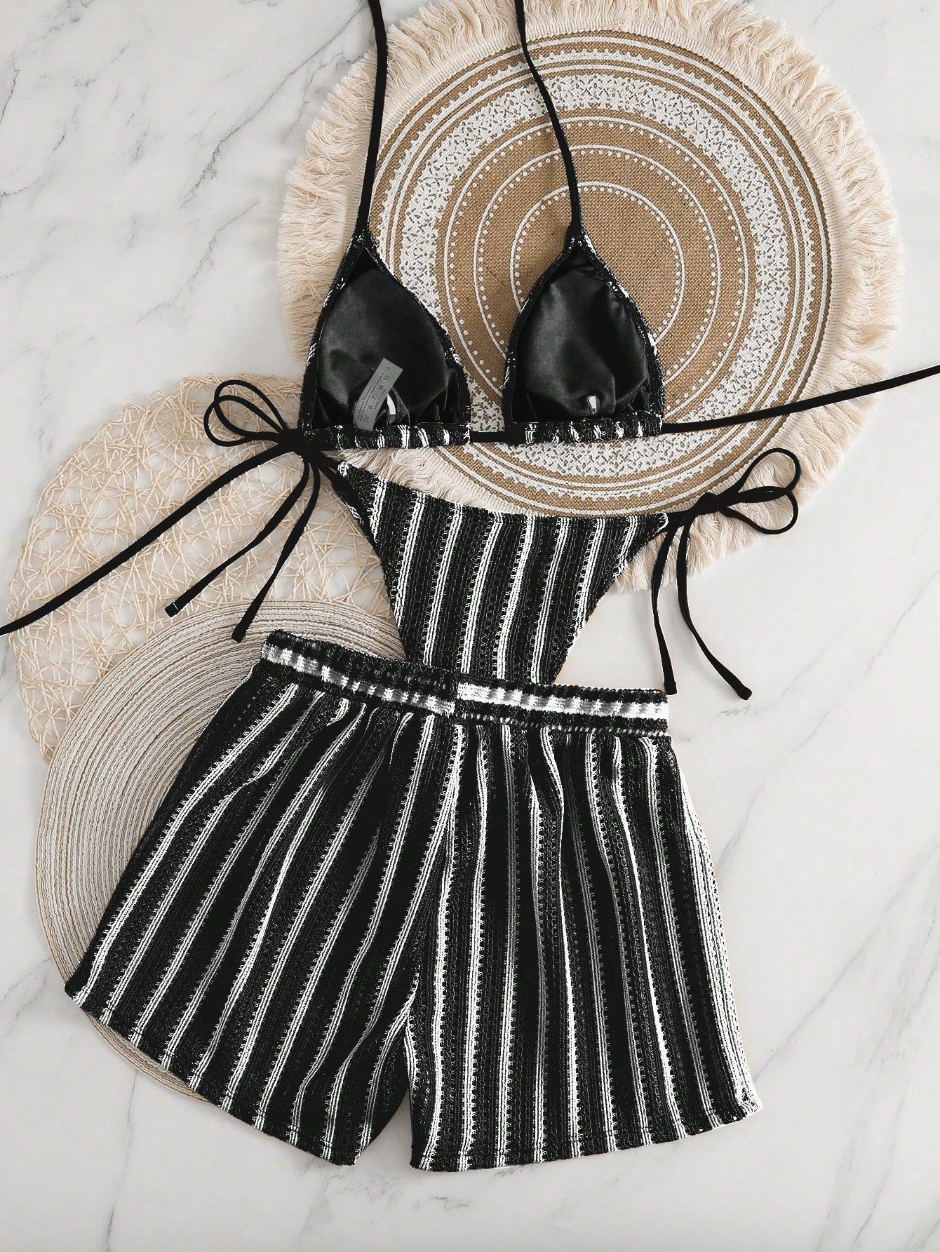 Mesh Tie Up Bikini Set with High Cut Bottoms