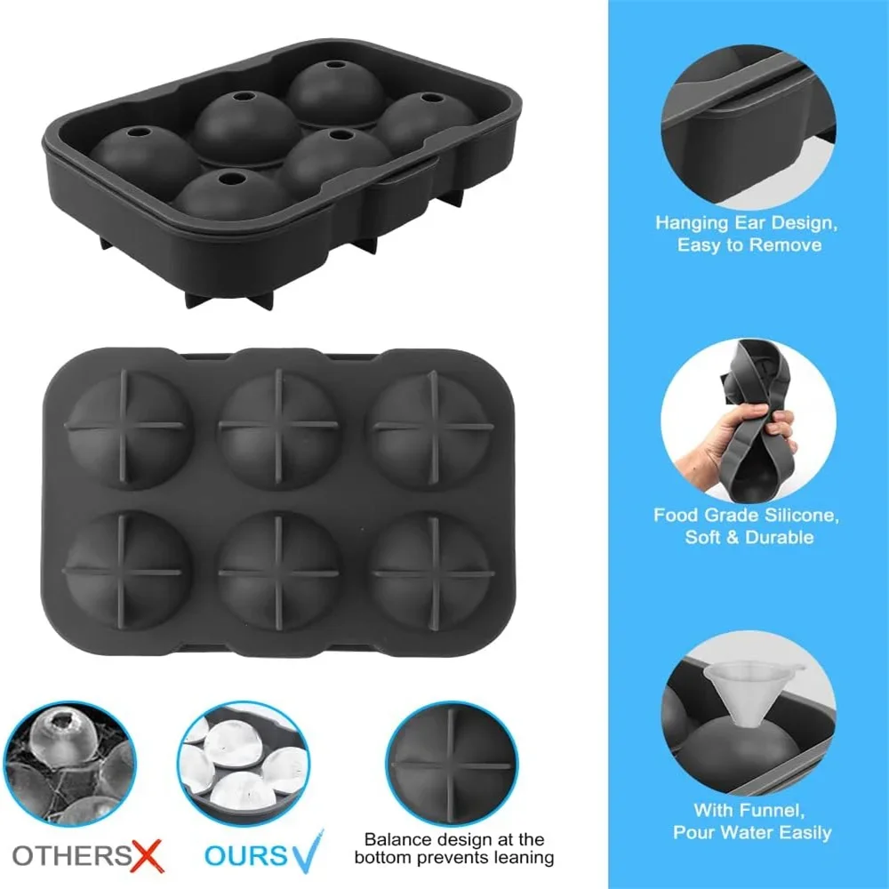 Silicone Ice Ball Maker, Large Ice Sphere Mold, High Balls Ice Shape Tray, Whiskey Cocktail Bar Tools for Freezer