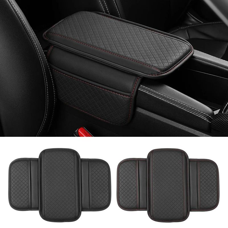 Leather Car Armrest Box Pad – Center Console Protector with Storage Pocket