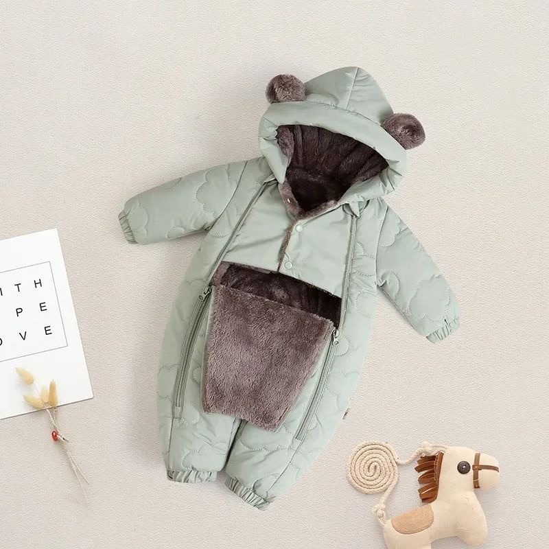 Thickened Fleece-Lined Bear Romper Snowsuit