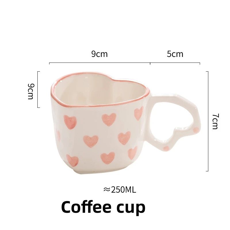 Hand-Painted Ceramic Heart Handle Mug (201–300ml) – Romantic Love Coffee & Tea Cup