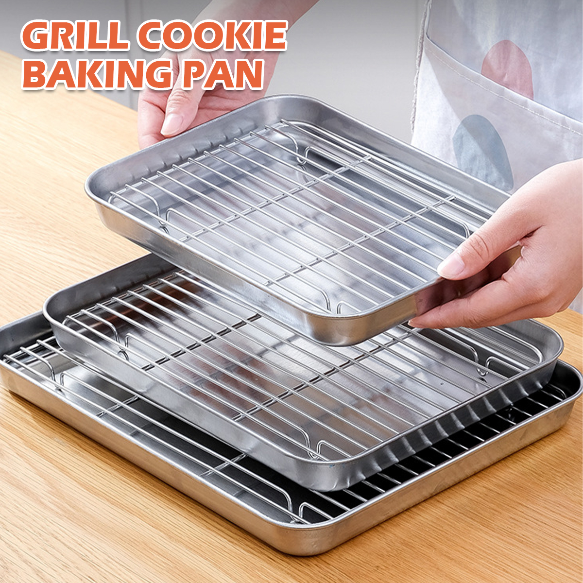 Stainless Steel Baking Pan Tray with Wire Rack for Cake, BBQ, and Oven Roasting