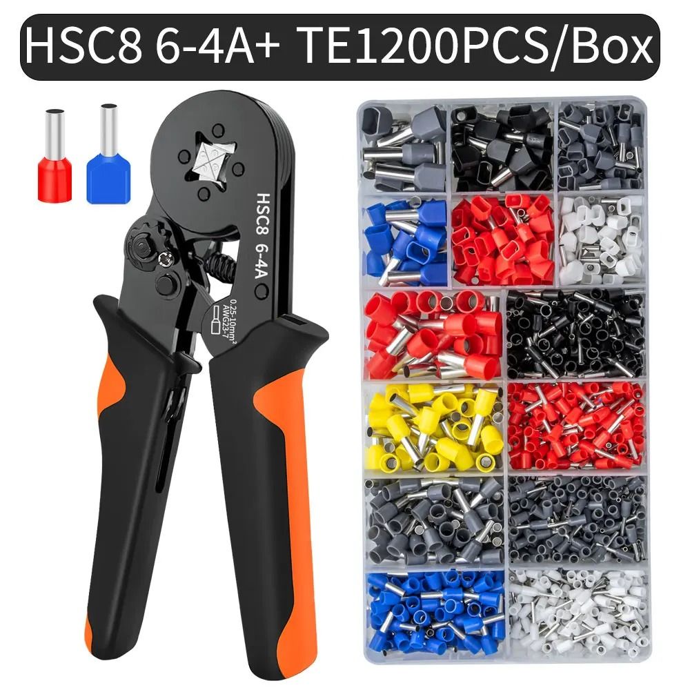 Hexagonal Ratchet Ferrule Crimping Tool Kit with Wire Terminals and Ferrule Sleeves