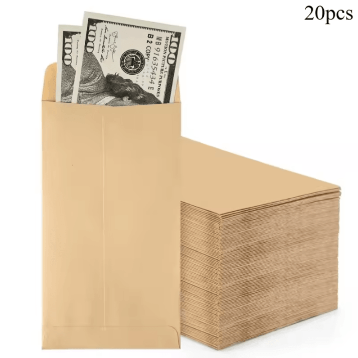 20 pcs Cash Envelope Set, Self-Sealing Brown Kraft Money Pouches for Budgeting and Festival Gifts