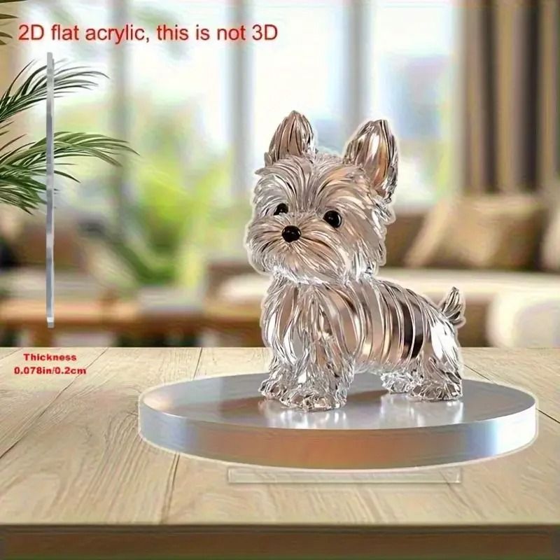Flat Crystal Dog Ornament Small and Fun Decorative Statue for Bedroom and Office