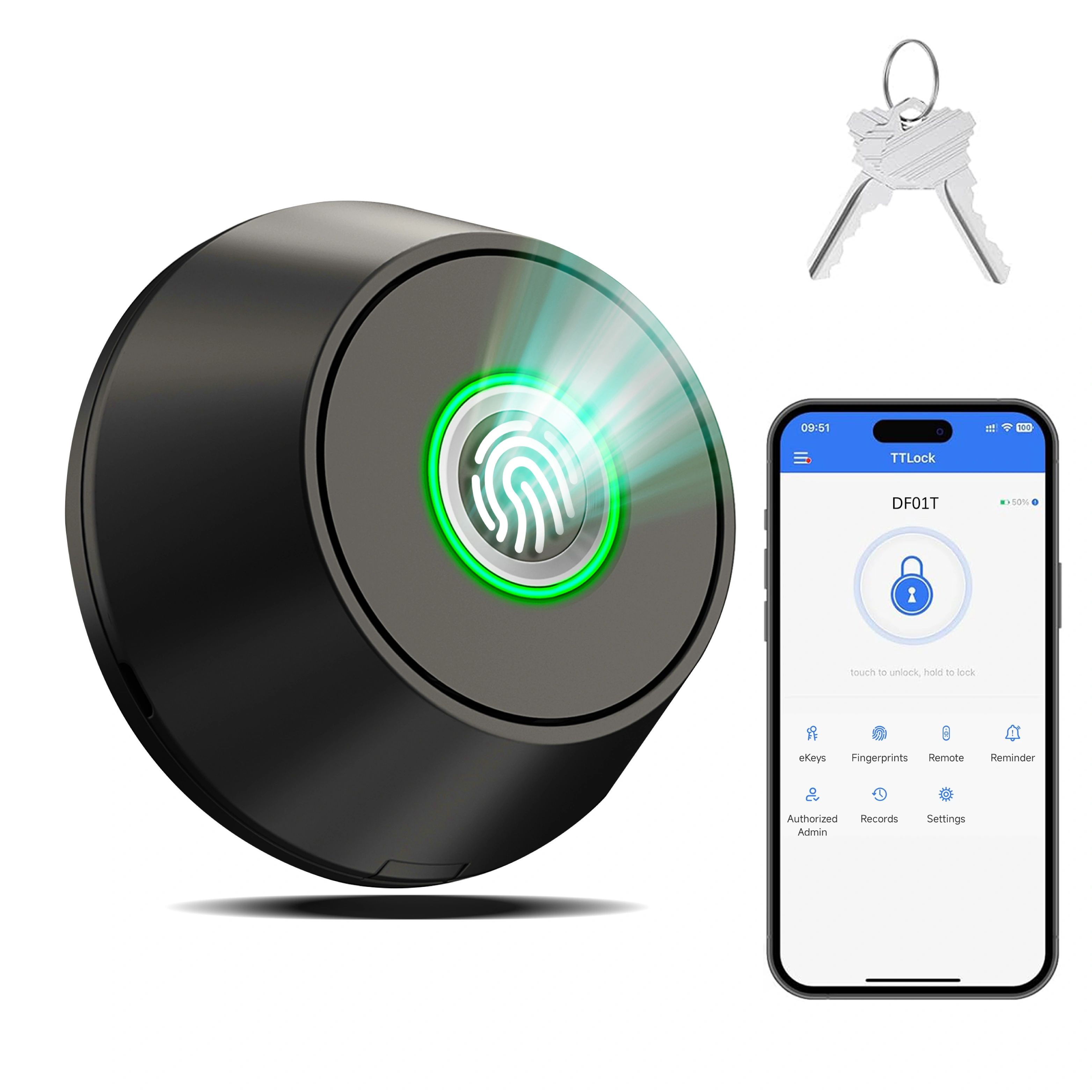 Automatic Smart Deadbolt Lock with Fingerprint, Bluetooth & Key Unlocking, Keyless Entry