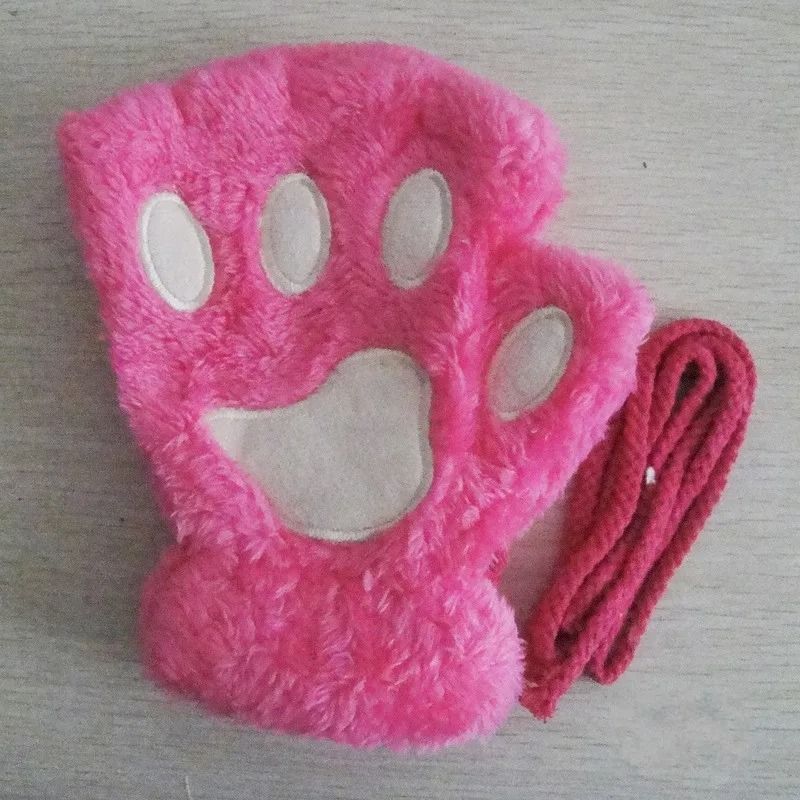 Plush Cat Paw Fingerless Gloves