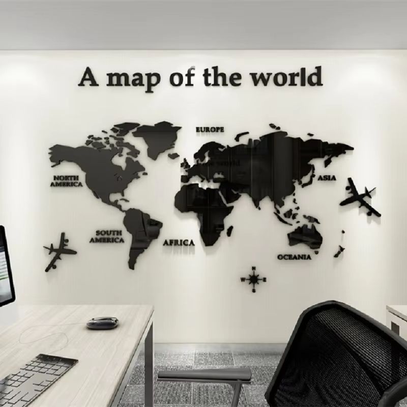 3D Acrylic World Map wall sticker Crystal Mirror Travel Decor