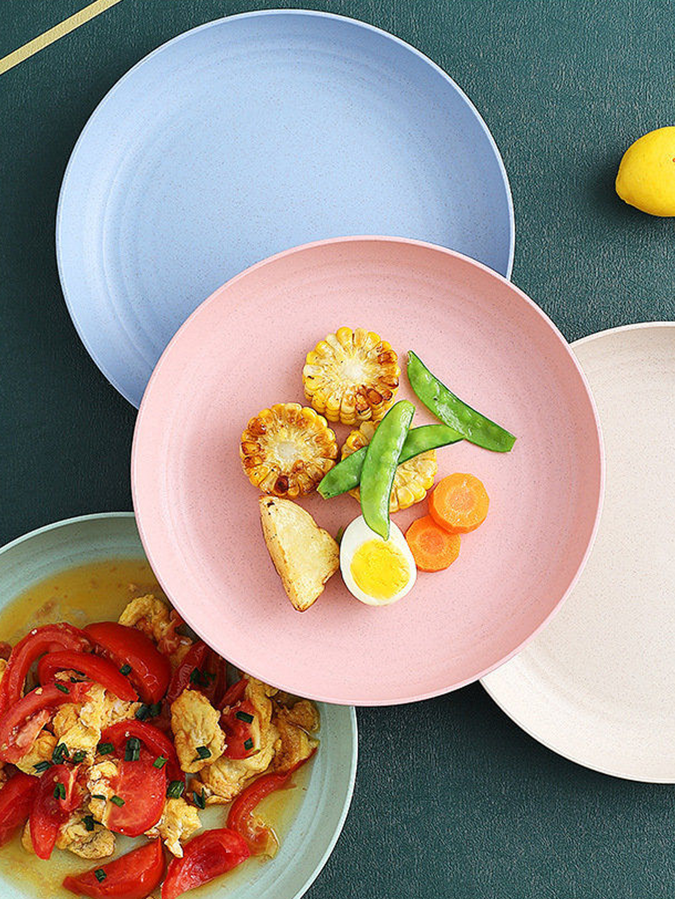 Lightweight Wheat Straw Plates Set, Unbreakable Reusable Dinner Dishes, Microwave Dishwasher Safe