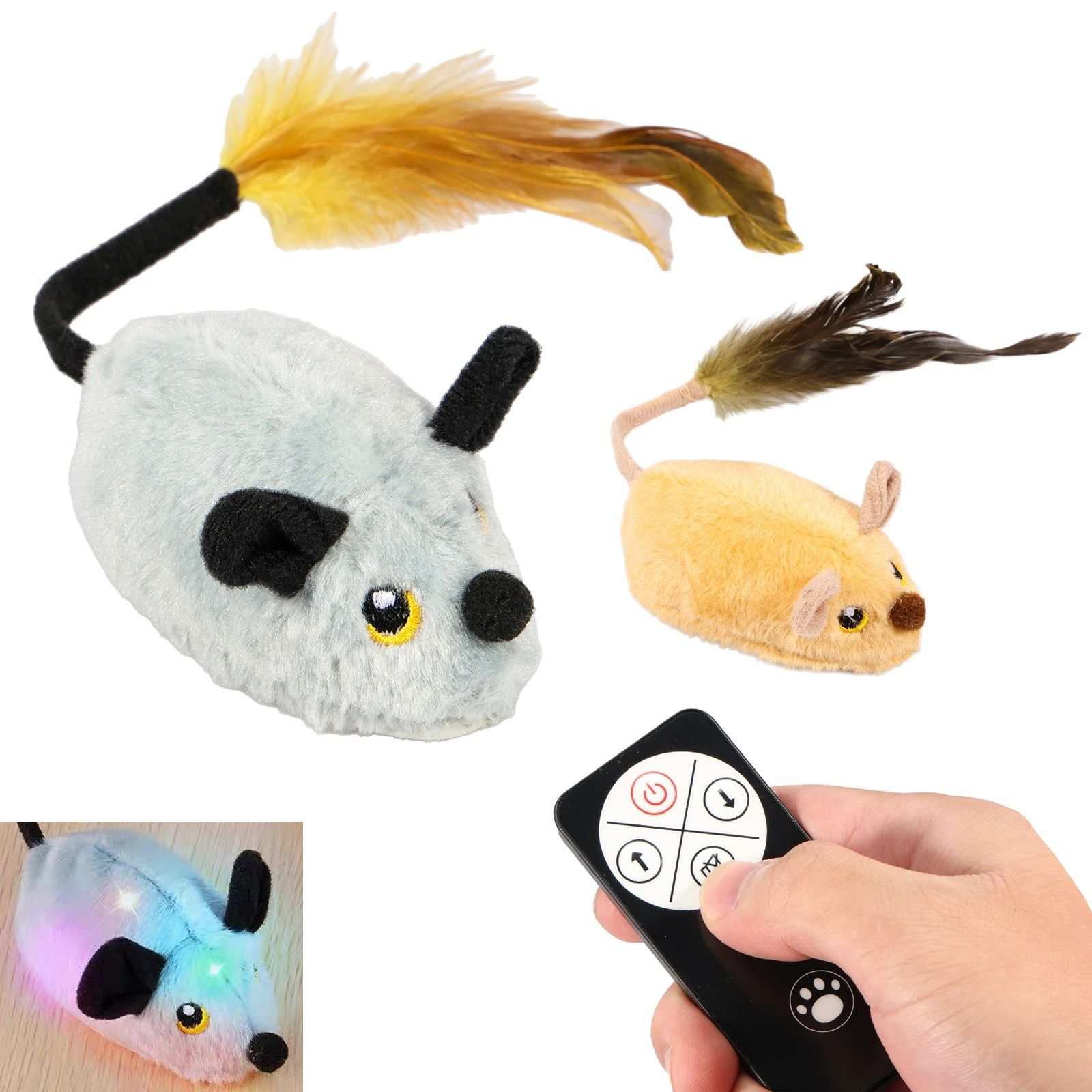 Interactive Cat Mouse Plush Toy – LED Glow Electric Remote Control Moving Mice for Kittens