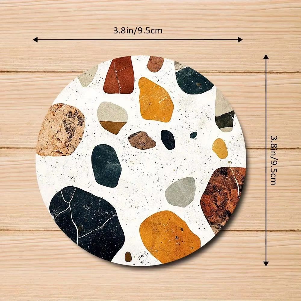 Stone Pattern Wooden Coaster Set – 6-Piece Heat Resistant Table Protection Mats