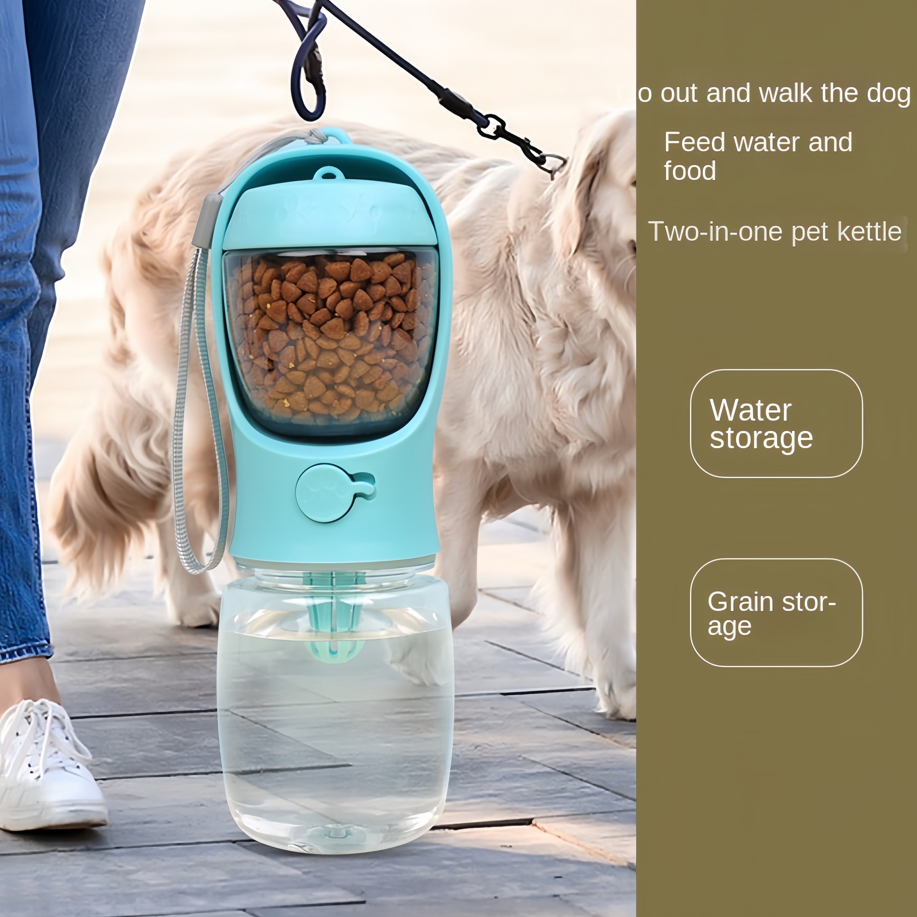 Portable Dog Water Bottle With Food Storage Travel Pet Feeder
