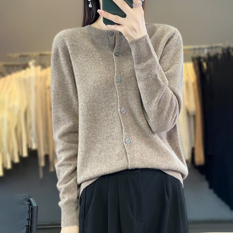 Casual Wool Sweater Women O-Neck Cardigan Buttoned Knitwear Soft Winter Tops