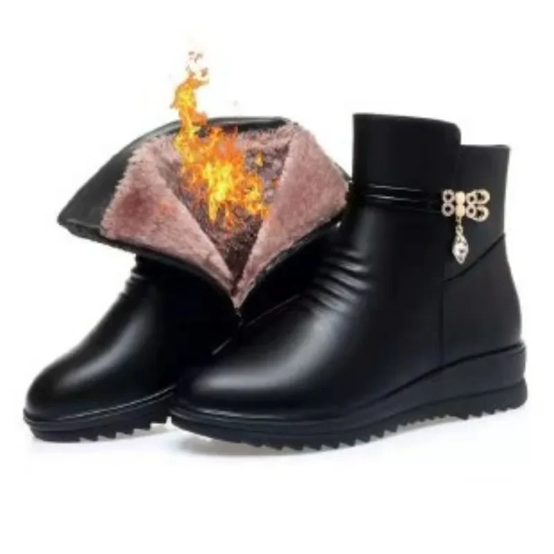 Winter Shoes Women, Solid Black Snow Boots, Furry Ankle Boots, Metal Classic Womens Winter Boots, Cozy Footwear