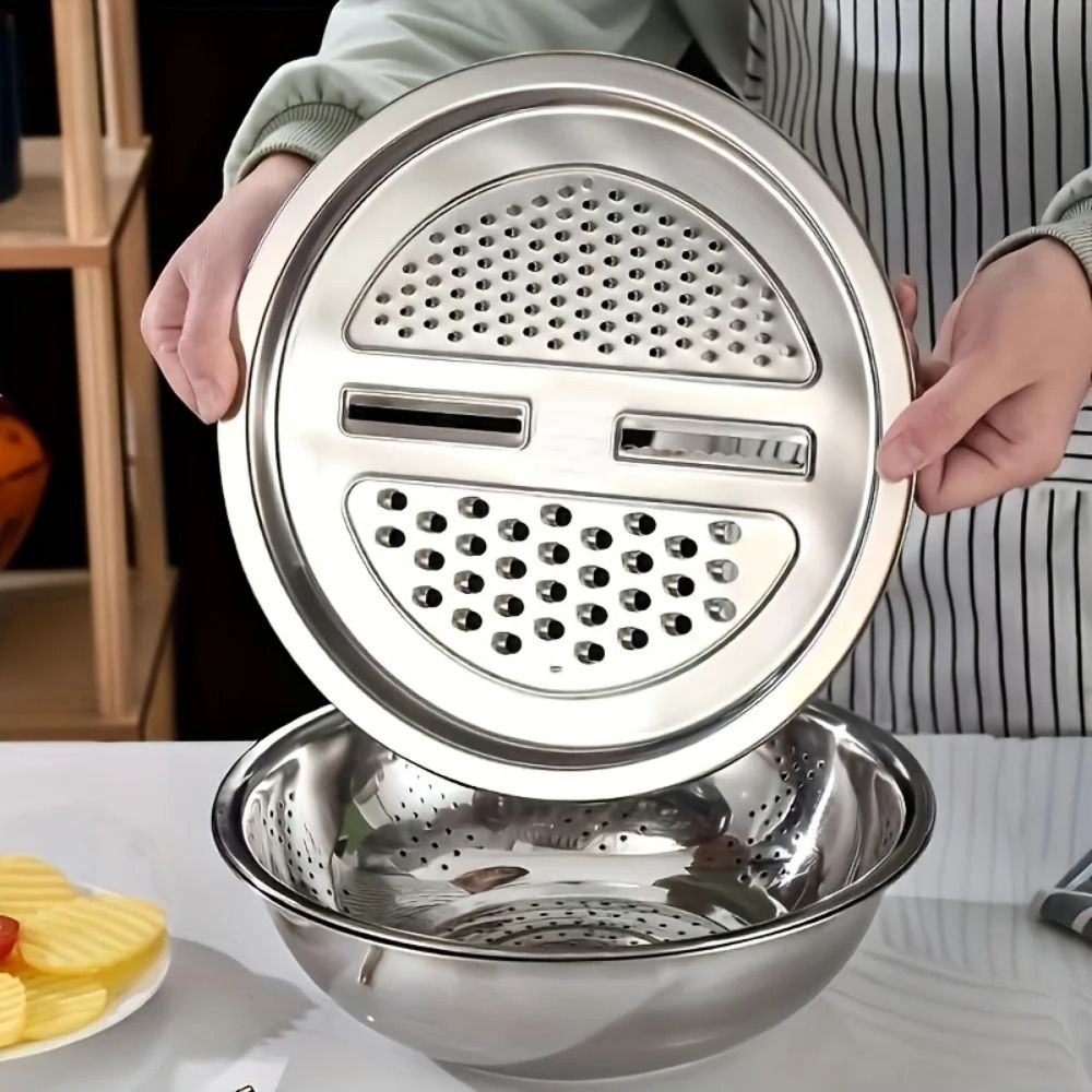 Stainless Steel Kitchen Grater and Draining Bowl Set