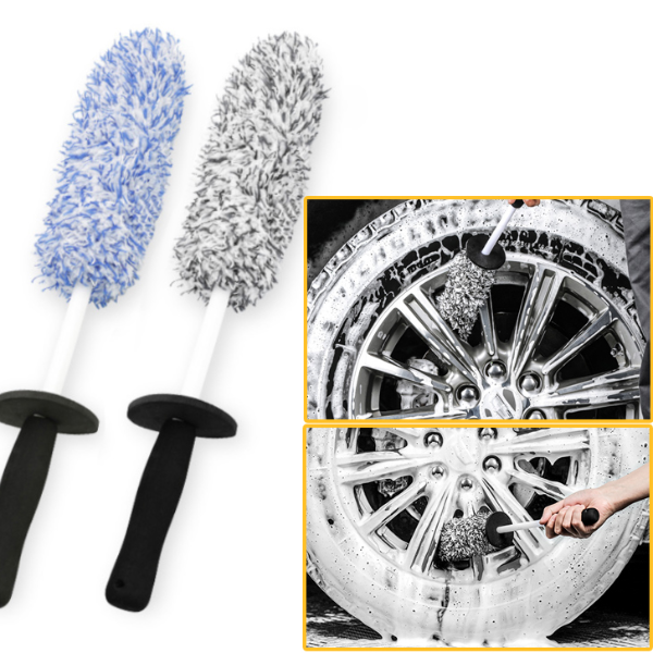 Premium Microfiber Car Wash Brush & Cleaning Mitt - Non-Slip Handle for Easy Wheel and Rim Maintenance