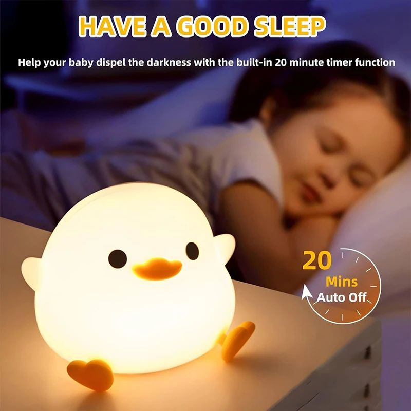 Cute Duck Silicone LED Night Light – Rechargeable Touch Dimmable Nursery Bedside Lamp