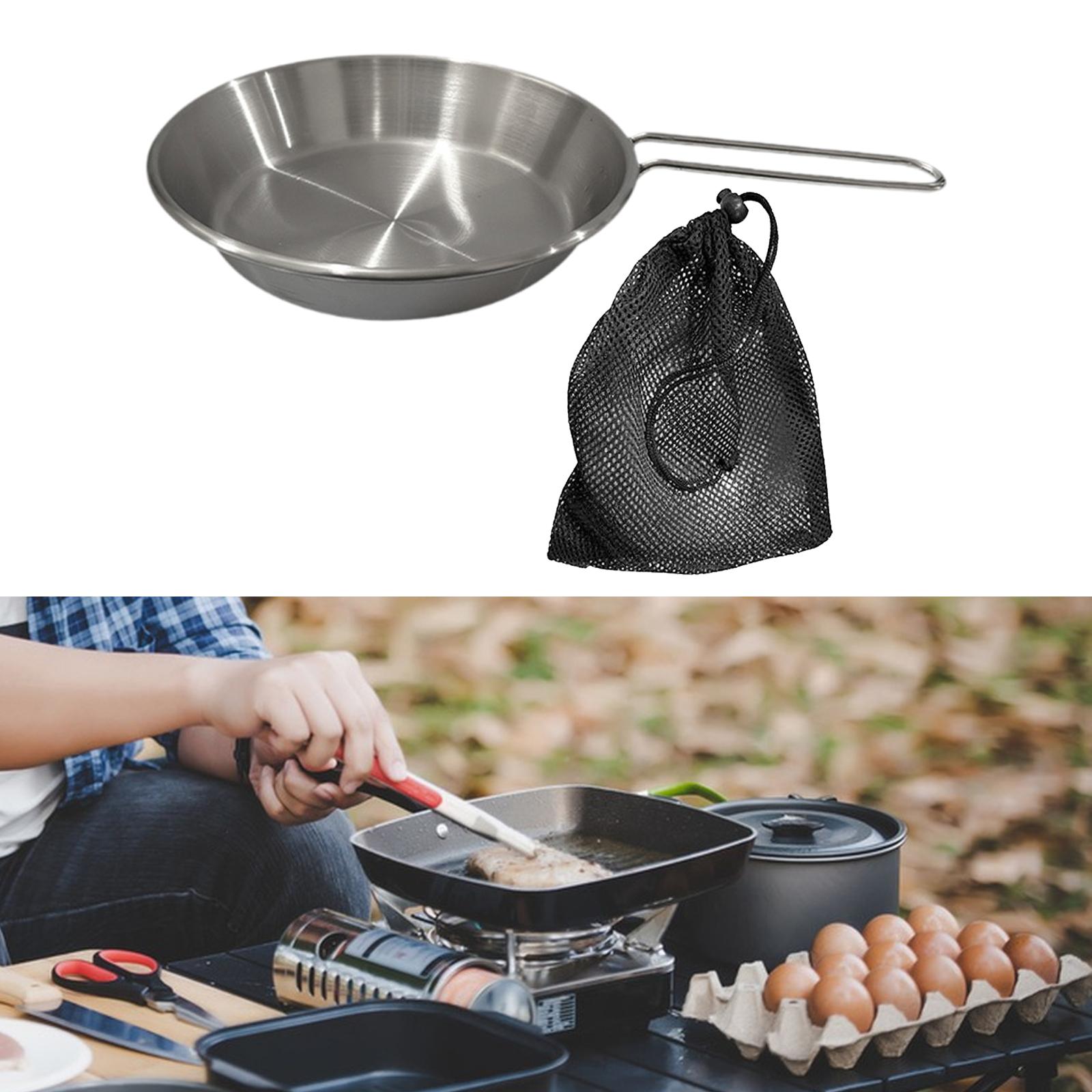 Compact Camping Fry Pan with Foldable Handle Portable Stainless Steel Outdoor Cookware