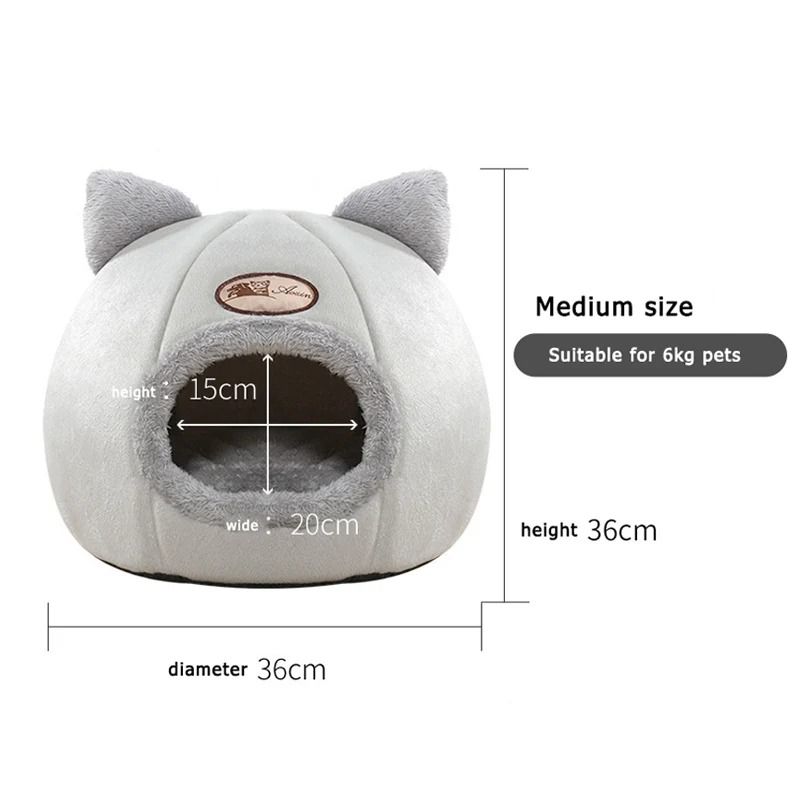 Warm Winter Cat Cave Bed with Removable Cushion