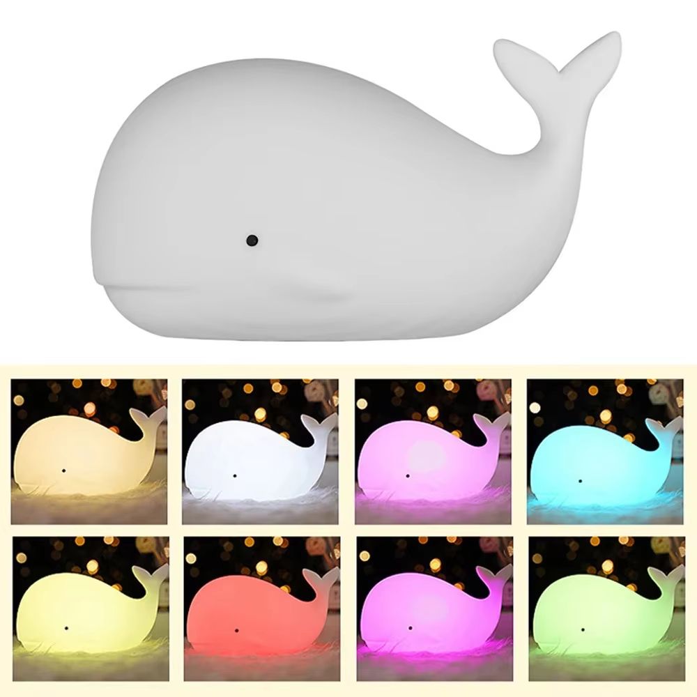 USB Rechargeable Silicone Whale Night Light Touch Control Kids Bedside Lamp