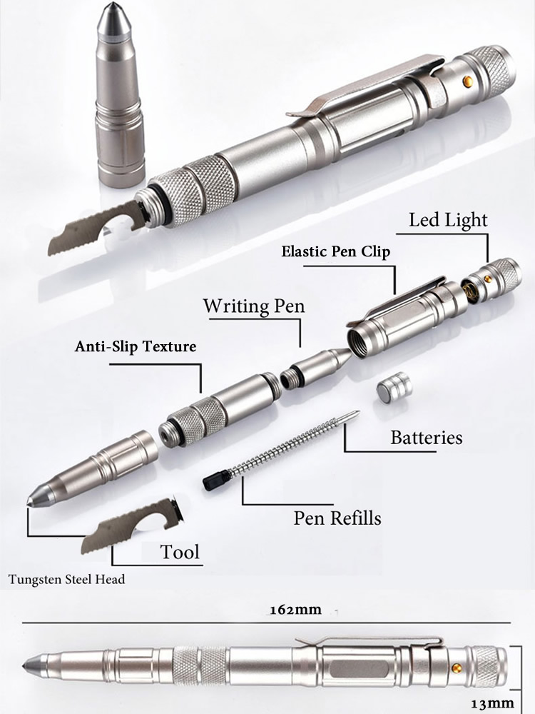 Tactical Pen & Self Defense Tool with Flashlight EDC Survival Gear
