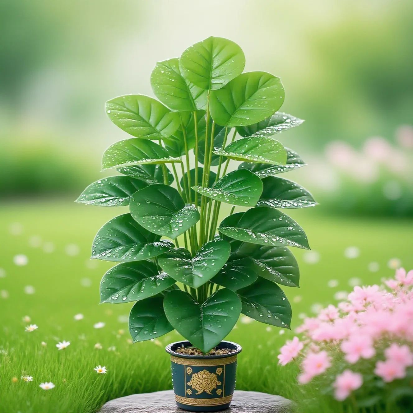 24-Leaf Artificial Pothos Plant in Pot, Tall Faux Potted Plant for Living Room, Office & Patio Decor