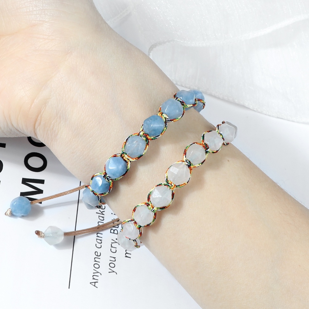 Women Malay Stone Cut Face Bracelet Yellow Agate Handmade Wristband Vacation Healing Beach Jewelry