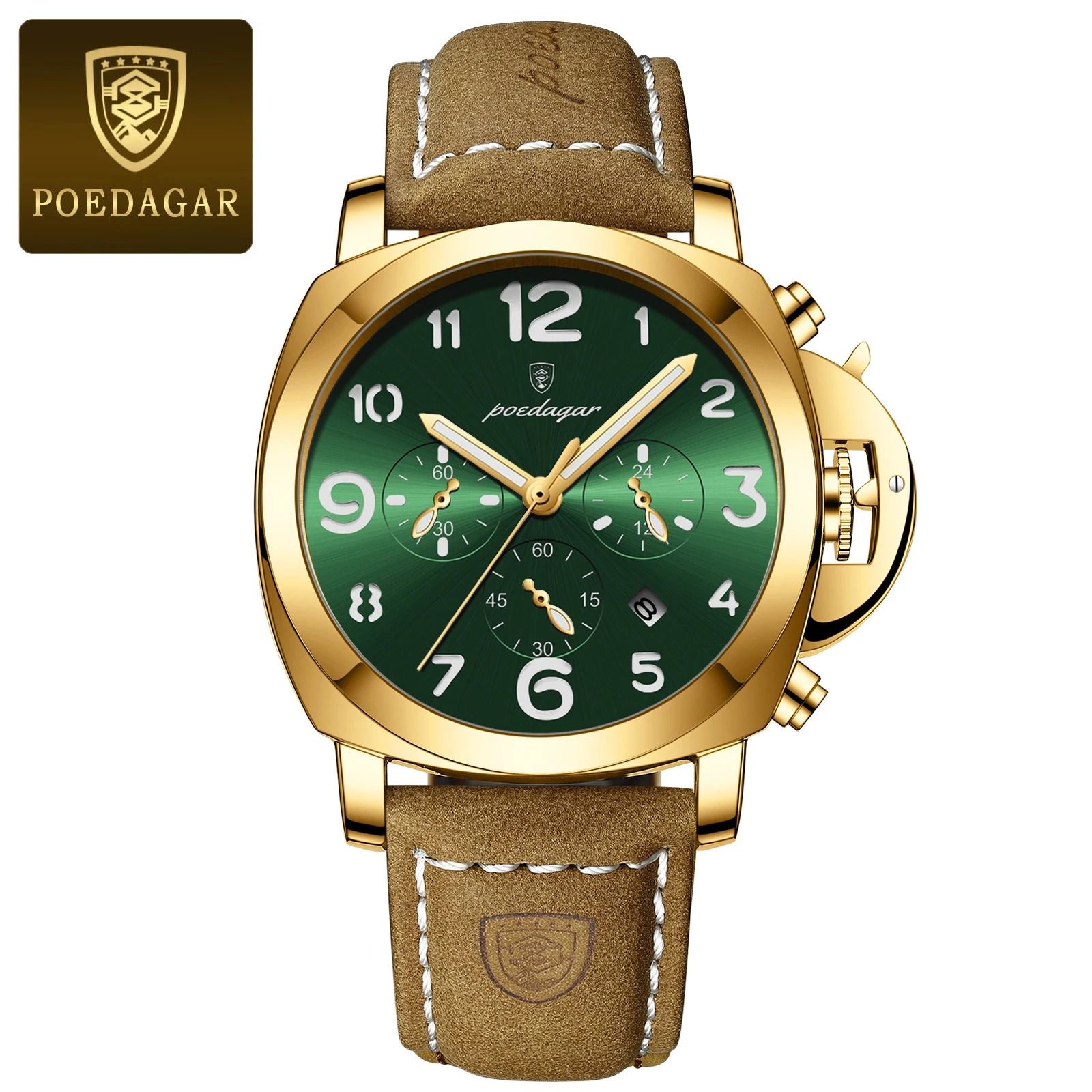 Luxury Military Waterproof Watch with Luminous Leather Strap Quartz Movement