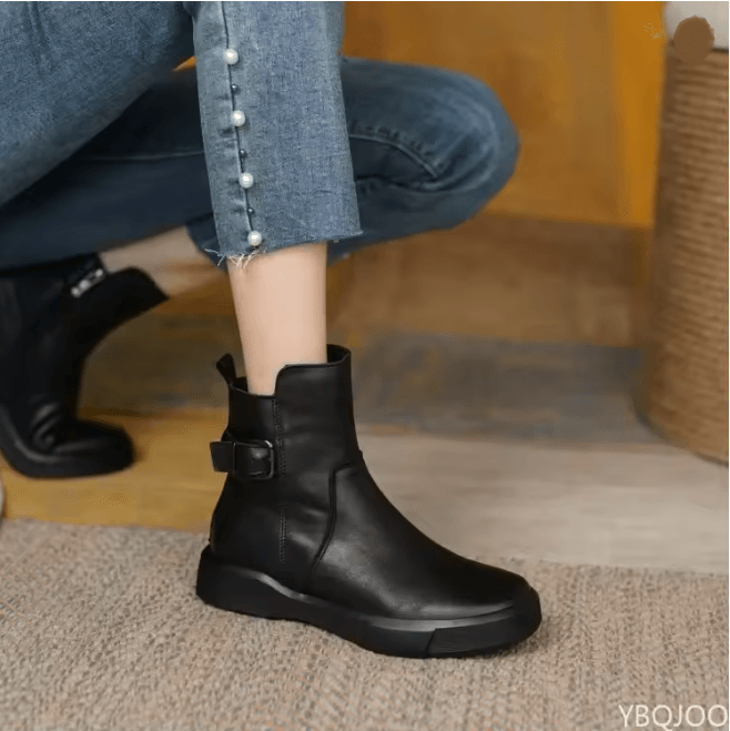 Womens Retro Leather Ankle Boots Casual Platform Short Boots