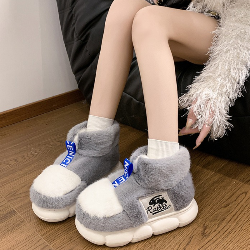 Winter Warm Shoes Women High Top Snow Boots Plush Lining Indoor Slippers Couples Platform Heel Female Male Home Slipper