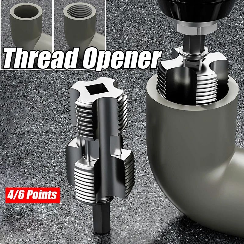 Universal Drill-Powered Pipe Thread Tapper Kit - water pipe tapping tool, 4/6-Point Inner Hole Opener for Fast Repairs