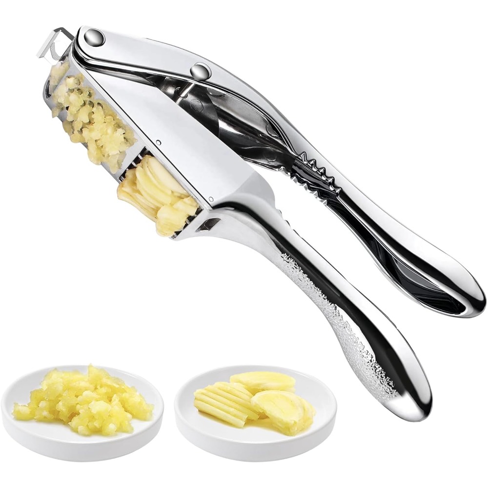 Stainless Steel Garlic Press & Slicer Anti-Rust Ginger Crusher for Effortless Squeezing and Slicing in the Kitchen