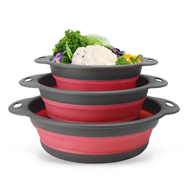 Foldable Collapsible Colander Set with Self-Draining Base – Space-Saving Vegetable & Fruit Washing Baskets (3/4 PCS)