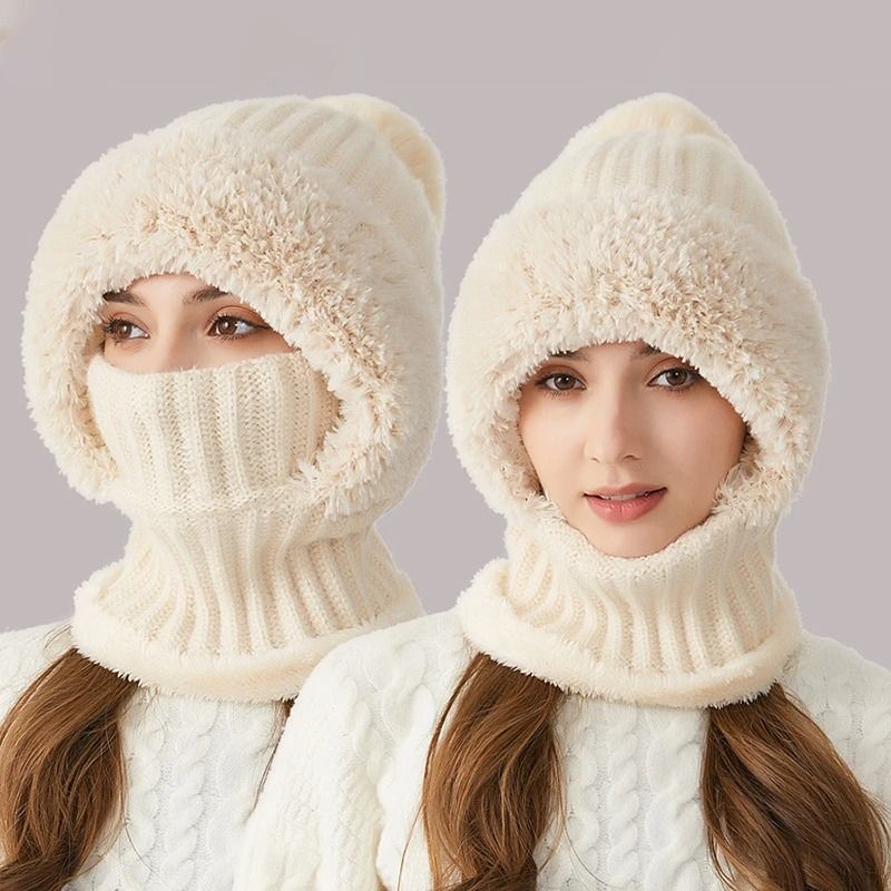 Womens 3-in-1 Thermal Knitted Winter Hood Set