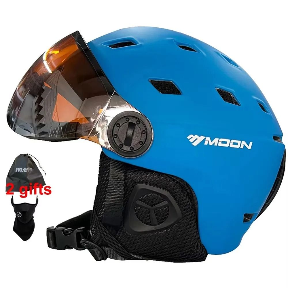 Integrally Molded PC EPS Skiing Helmet with Built-In Goggles