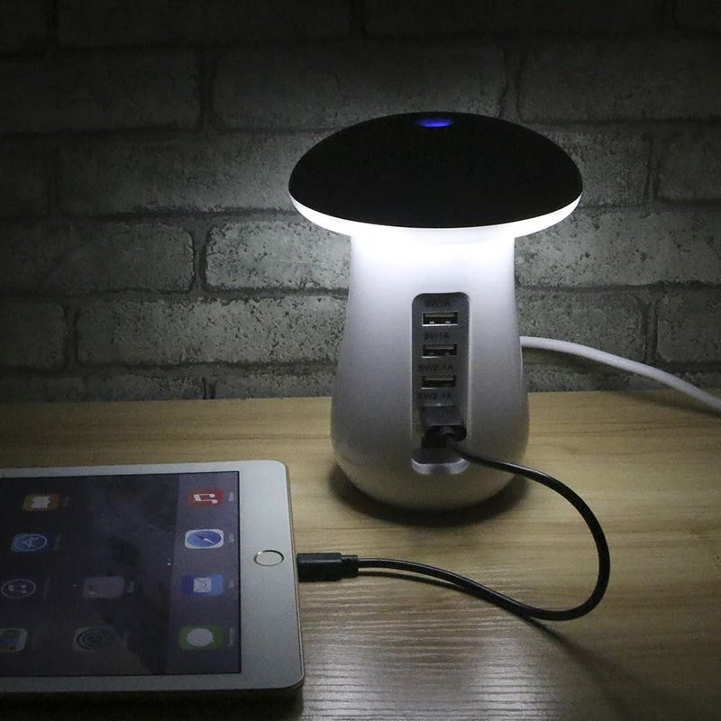 Portobello Charging Station Lamp, LED Mushroom Shape Desk Lamp with 5 USB Ports